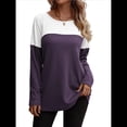 thumbnail image 3 of Camisetas de Punto Gofre para Mujer, Camisetas de Larga con Bloques de Color y Detalle de Botones, Túnicas Púrpura L, 3 of 10