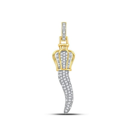 - 10kt Yellow Gold Mens Round Diamond Italian Horn Charm Pendant 1/2 Cttw