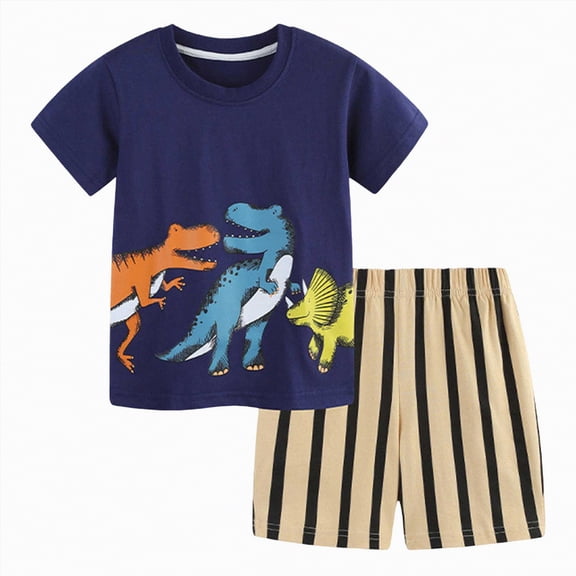 TOWED22 Newborn Toddler Baby Boy Outfits 2 Pieces Round Neck Short Sleeve Tee Casual Drawstring Shorts Truck Graphic Clothes(Navy,5-6 Y)