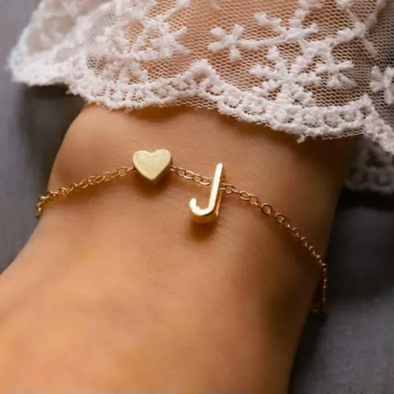 EOEMY Fashion 26 Letters A-Z Heart Gold Color Bracelet Women Birthday Party Jewelry-J