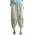 thumbnail image 4 of Casual Women's Trousers Women Harem Pants Flower Embroidered Cotton Linen Ankle Length Trousers Plus Size Cropped Pants,Beige Women's Casual Pants L, 4 of 6