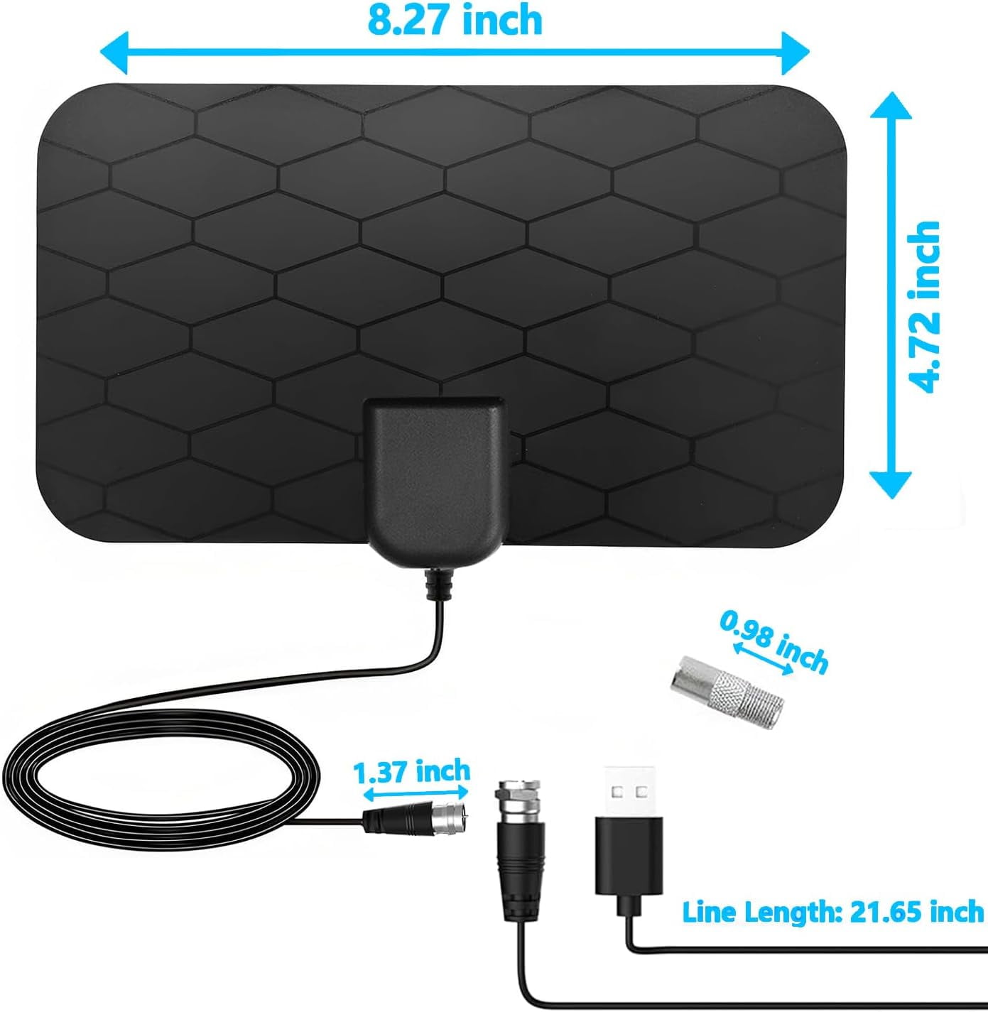 USTOP  Digital TV Antenna  with 360 Signal Booster Long 1000+ Miles Reception Support 4K 1080p Smart Television with 10ft Coaxial HDTV Cable  for  for free channels Local Channels