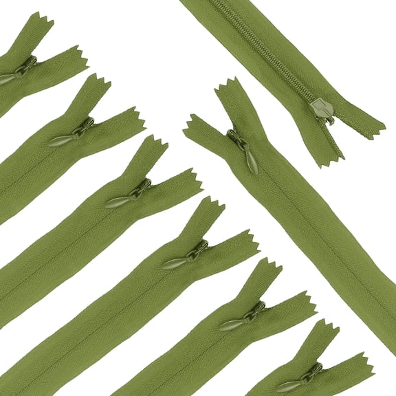 Uxcell 10Pack 20" Nylon Coil Zippers, #3 Closed End Jacket Zippers, Army Green