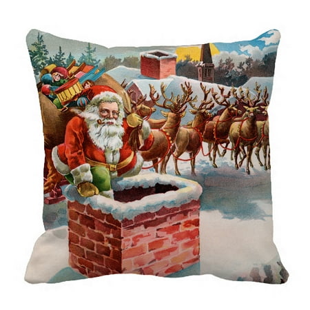 Reindeer Cushion YKCG Merry Christmas Vintage Santa Claus Reindeer and Sleigh on the Roof Top Pillowcase Pillow Cushion Case Cover Twin Sides 18x18 inches ()