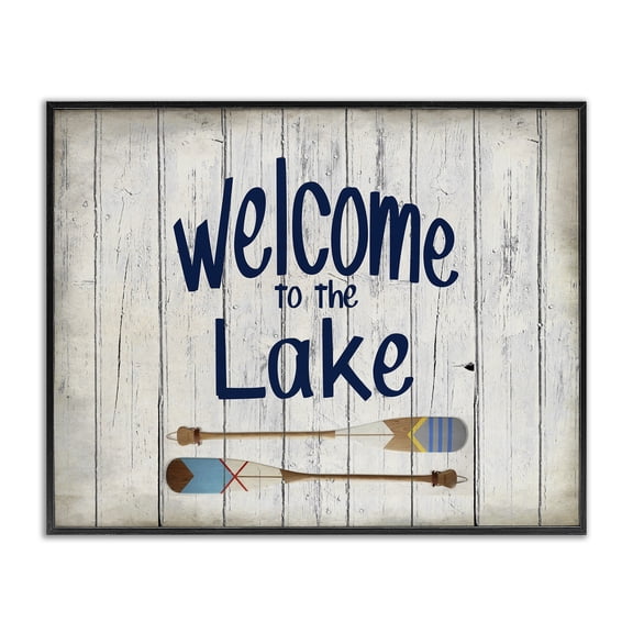 Stupell Industries Coastal Welcome to Lake Oars Black Framed Giclee Art, 14 x 11, by Kim Allen