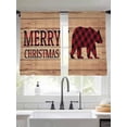 thumbnail image 2 of Red Check Bear Sheer Curtains 2 Panels Set Abstract Animal Silhouette Retro Wood Grain Sheer Window Curtains Light Filtering Rod Pocket Voile Drapes for Bedroom Living Room 52"x45", 2 of 8