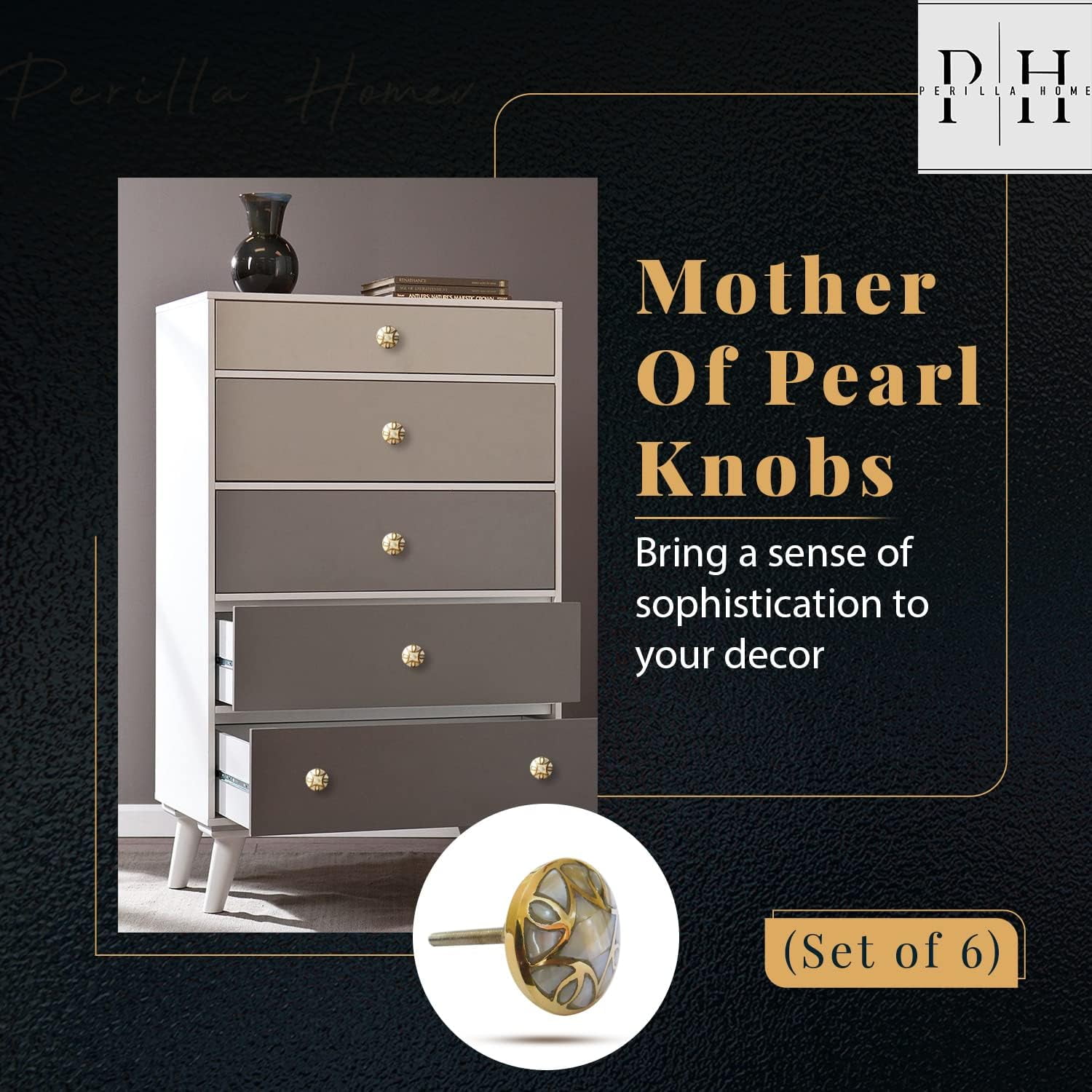 Perilla Home Set of 6 Mother of Pearl Cabinet Knobs Decorative Antique Knobs for Home Kitchen Cabinet Hardware Cupboard Door Dresser Wardrobe and Drawer Pull Handle