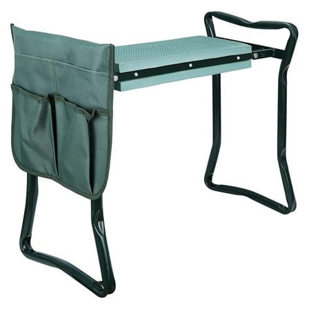 Garden Kneeler Seat with Tool Pouch - Foldable Padded Kneeling Pad - Portable Gardening Stool - Steel Frame, 250lbs Capacity - Green