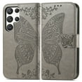 thumbnail image 6 of Allytech Samsung Galaxy S23 Ultra Flip Wallet Case, Luxury PU Leather [Butterfly & Flower Embossed] Magnetic Clasp Stand Case Built-in Card Slots & Cash Pocket, Shockproof Wrist Strap Case, Gray, 6 of 6