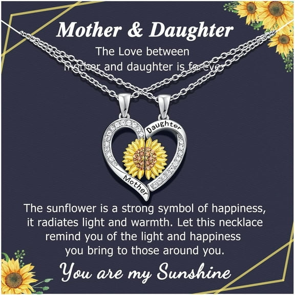 Birthday Valentines Day Gifts for Mom from Daughter, Mother Daughter Gift Mommy and Me Heart Matching Sunflower Necklace