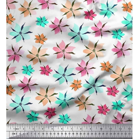 Soimoi Green Cotton Duck Fabric Wildflower Floral Print Sewing Fabric Yard 42 Inch Wide