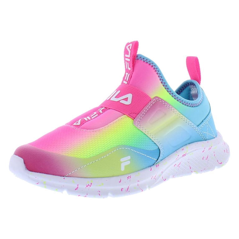 Fila Landbuzzer Marble Girls Shoes Size 4, Color: Pink/Yellow/Teal