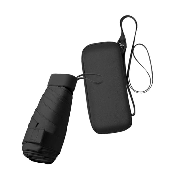 Mini paraguas plegable de viaje con estuche, resistente al viento, elegante, protección solar, tamaño de bolsillo, para viajes, playa, camping. negro