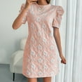 thumbnail image 6 of Hvot&aat Women's Elegant Jacquard Dress Puff Short Sleeve Crew Neck Knee Length Party Cocktail Dresses, 6 of 6