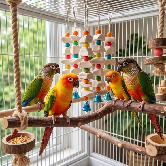 Cuttlebone Bird Chew Toy with Hanging String, Beak Grinding Mineral Stick for Cockatiels Budgies Lovebirds Parakeets and Small Parrots Cage Enrichment