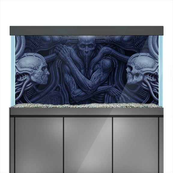 Aquarium Background Stickers  - Alien Skull Blue Ritual  - Fish Tank Reptile Terrarium Decor Poster