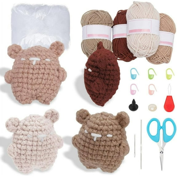 4Set Crochet Bear Kit Beginners Crochet Kit Complete Animal Crochet YarnSet Crochet Knitting Kits