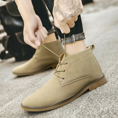 

LYCAQL Men Shoes Fashion Men s Classic Business Leather Shoes Suede Front Lace Up Short Boots Men s High Fashion Tall Boots (A 9)