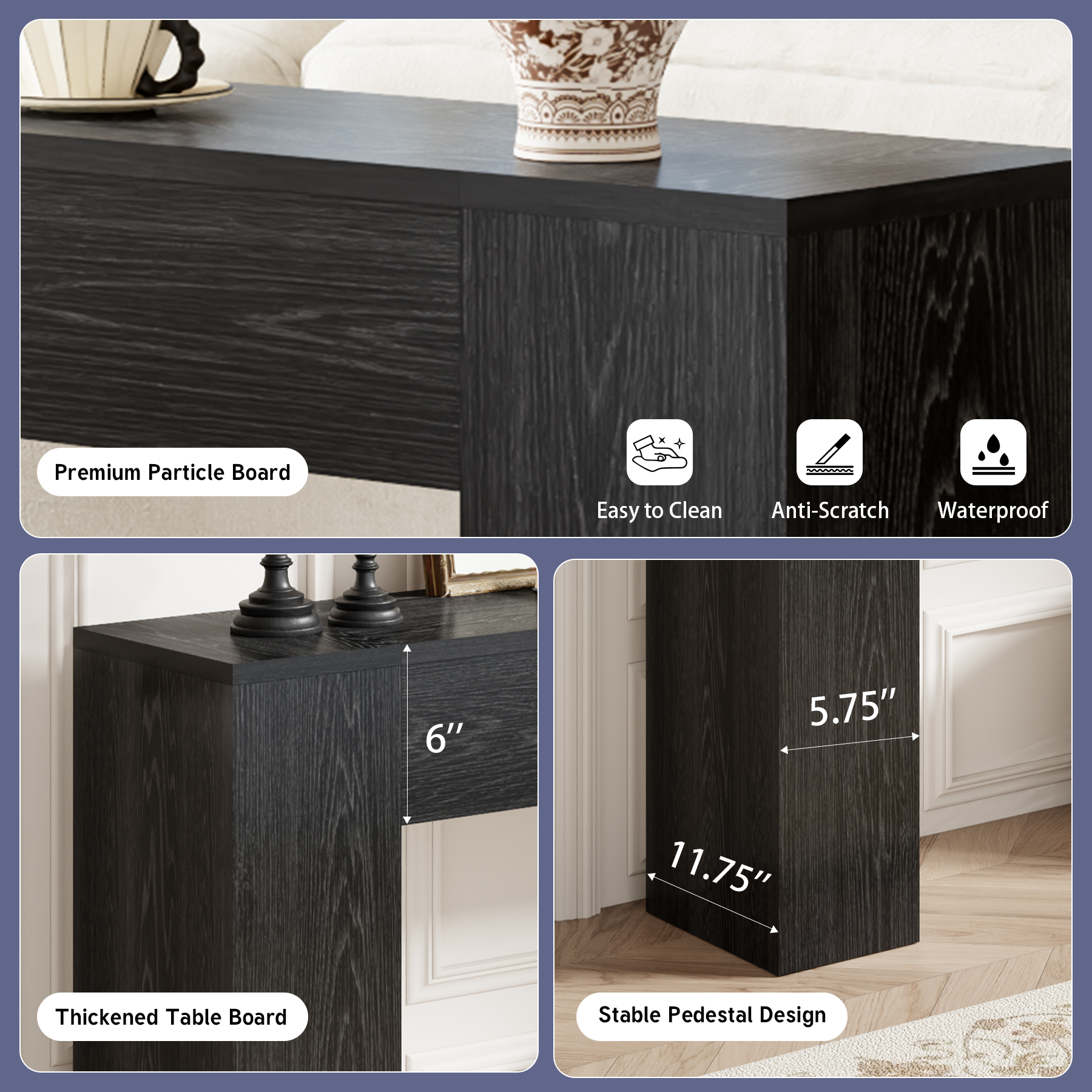 Wood Console Table for Entryway Living Room, 43-Inch Small Sofa Table, Farmhouse Rectangular Accent Console with Wooden Double Base for Behind Couch Hallway Foyer Entrance, Black