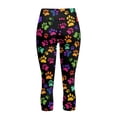 thumbnail image 5 of SCRAWLGOD Colorful Paw Print Black Soft Capri Leggings with Pockets for Women High Waist Tummy Control Crop Leggings Slim Breathable 3/4 Stretch Athletic Yoga Lounge Tights, XS, 5 of 7