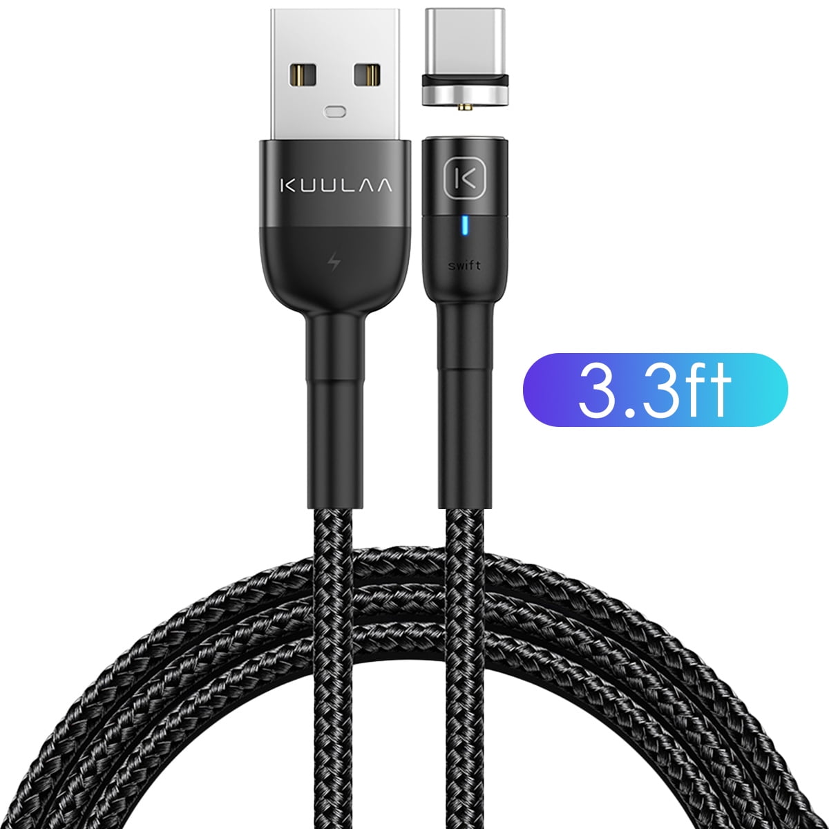 Nylon Braided QC 3.0 Quick Charger Cord 3 Feet Magnetic Charging Cable for Samsung Galaxy S10 S9 S8 Plus Magnetic USB C Cable 3ft Kuulaa 2 Pack Fast Charging Type c Cable 3 Foot with LED Light 