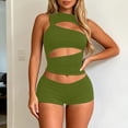 thumbnail image 2 of Womens 2 Piece Outfit Sleeveless Cutout Crop Top High Waist Shorts Ribbed Street Club Matching Set, 2 of 5