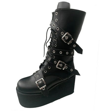 

Sentuca Women‘s Fashion Metal Buckle Platform High Boots Autumn Platform Leather Boots