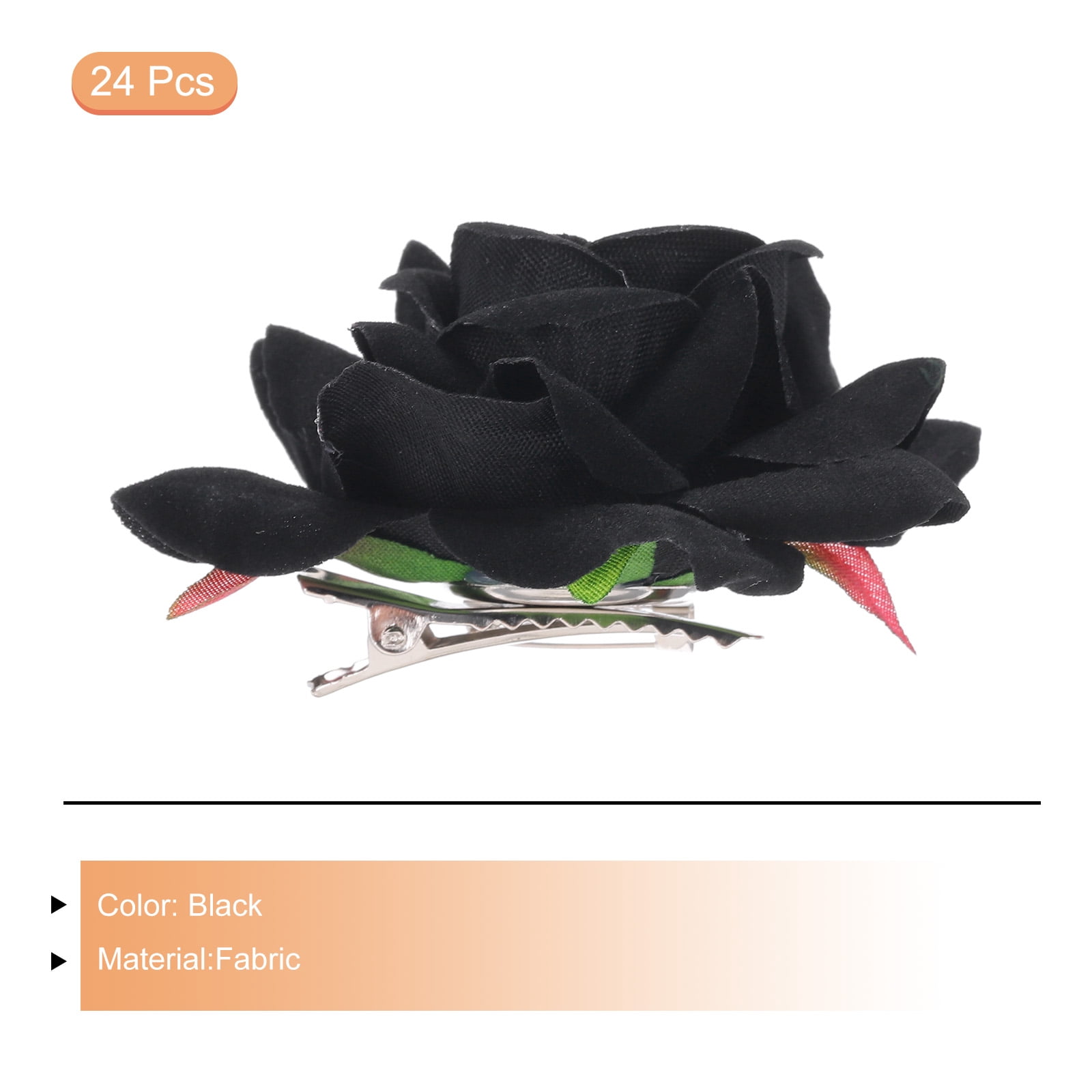 24 Pcs Rose Flower Hair Clips 3 Inch Flower Hair Pins for Women Hair Accessories Black