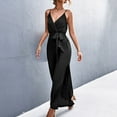 thumbnail image 6 of aidice Dressy Jumpsuits for Women Office V Neck Adjustable Strap Belt Ruched Side Split Wide Leg Pants Rompers, 6 of 9