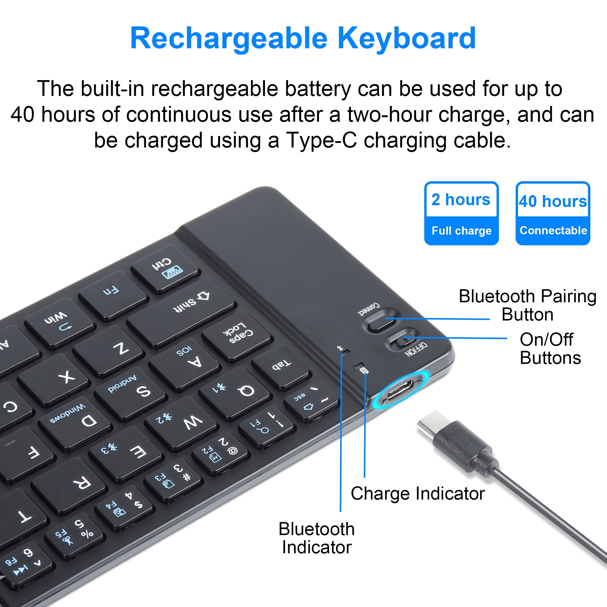 Dpisuuk Foldable Bluetooth Keyboard Portable Ultra Slim Multi Device Wireless Keyboard 66 Keys Pocket Size Rechargeable Keyboard Cordless Keyboard for Laptop Tablet PC (Black)