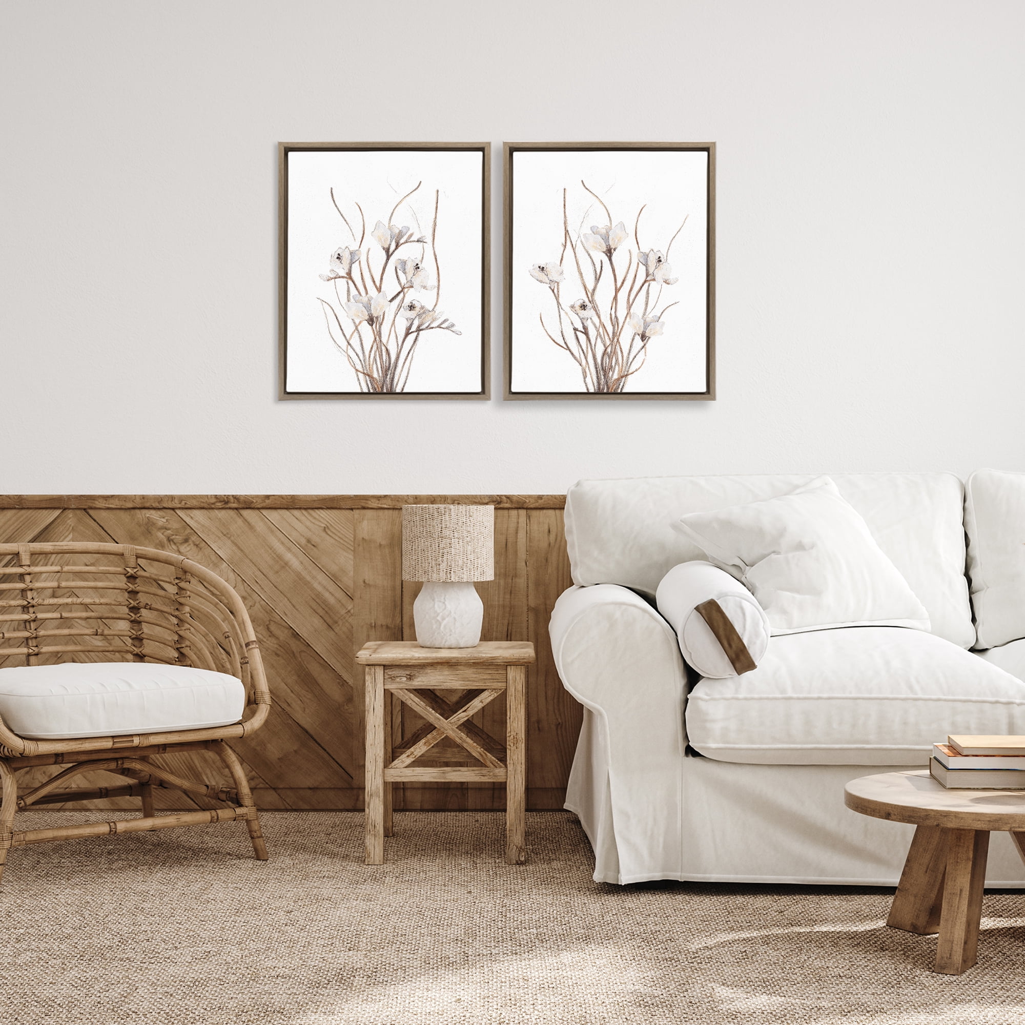 Stupell Industries Curly Branches Wildflowers 2 Piece Brown Framed Floater Canvas Set, design by Lanie Loreth