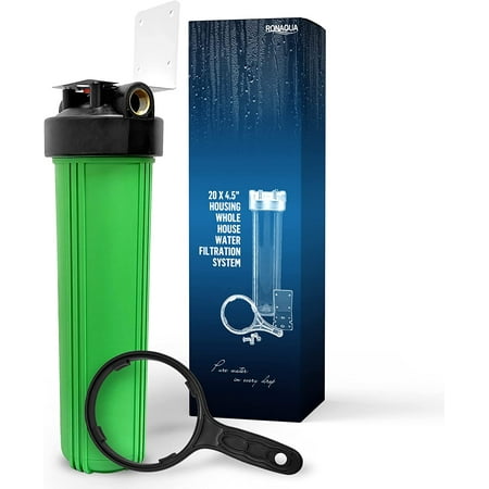 

High Capacity 20 x 4.5” Whole House Filter Purifier System for Well or City Water Presser Relief Button 1” NPT Brass Port Double O-ring Meets NSF Standards & Regulations (Green 1 Set)
