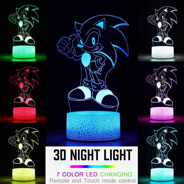 Veilleuse 3D Illusion Sonic The Hedgehog, Lampe de décoration à 16 couleurs  avec télécommande Décoration de chambre d'enfant, éclairage créatif pour  les enfants et les fans de Sonic The Hedgehog 