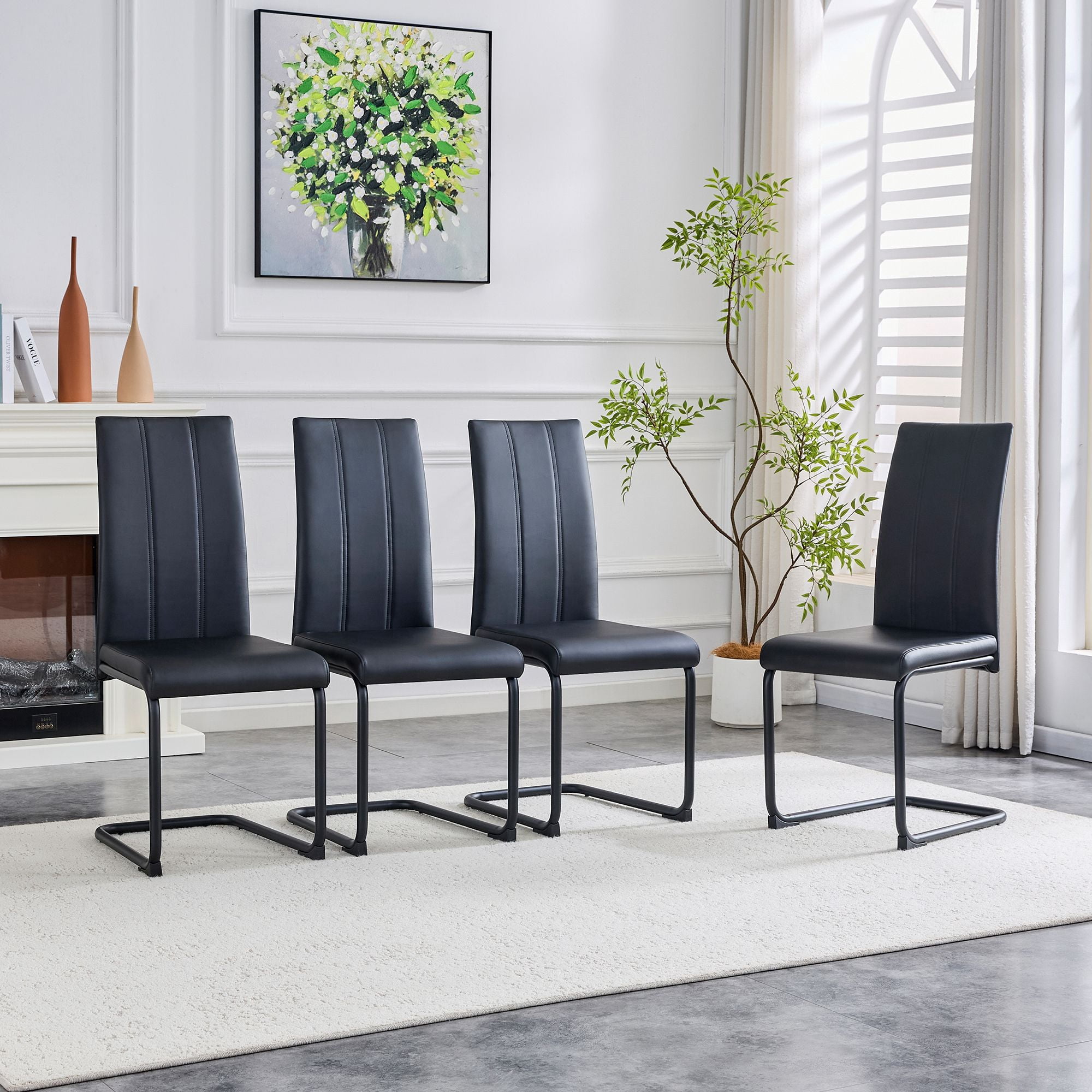 Black PU Dining Chairs - 2 Pack Modern Kitchen Side Chairs with Metal Legs, High-Back Seating for Dining Room, Living Room & Office