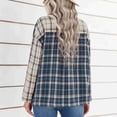 thumbnail image 4 of Camisa de bloque de color a cuadros Cárdigan clásico para mujer Blusa de manga larga con botones Top informal a cuadros con solapa para primavera otoño Azul XL, 4 of 6