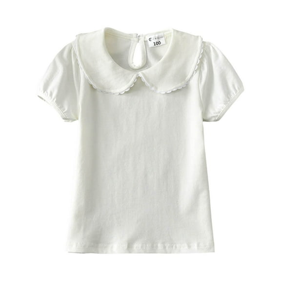 Gubotare Baby Shirts Toddler Girl T-Shirts Ruffle Short Sleeve Baby Girls Top Basic Solid Ribbed Knite Casual Tees for Little Kid Size 12 18 Months (White,12-18 Months)
