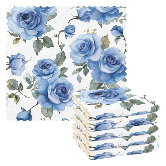 Qxltty Blue Rose Kitchen Towels Set of 6 Ultra Soft Absorbent Quick Drying Dish Cloths 11 x 11in
