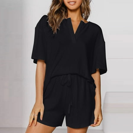 

Womens Suit Sets Women Short Sleeve Shirt Shorts Pajama Set Night Loungewear Sleepwear(S-2XL) Stylish Clothing