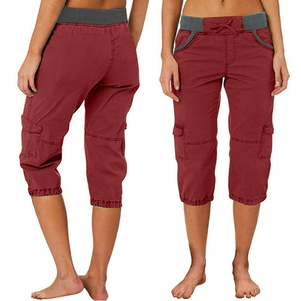 WILLBEST Pantalones Casuales elegantes para Mujer, Capris Cargo de Cintura Alta con Cordón Ajustable para Un Uso Diario Cómodo con Bolsillos Versátiles y Diseño Elástico. Mediana