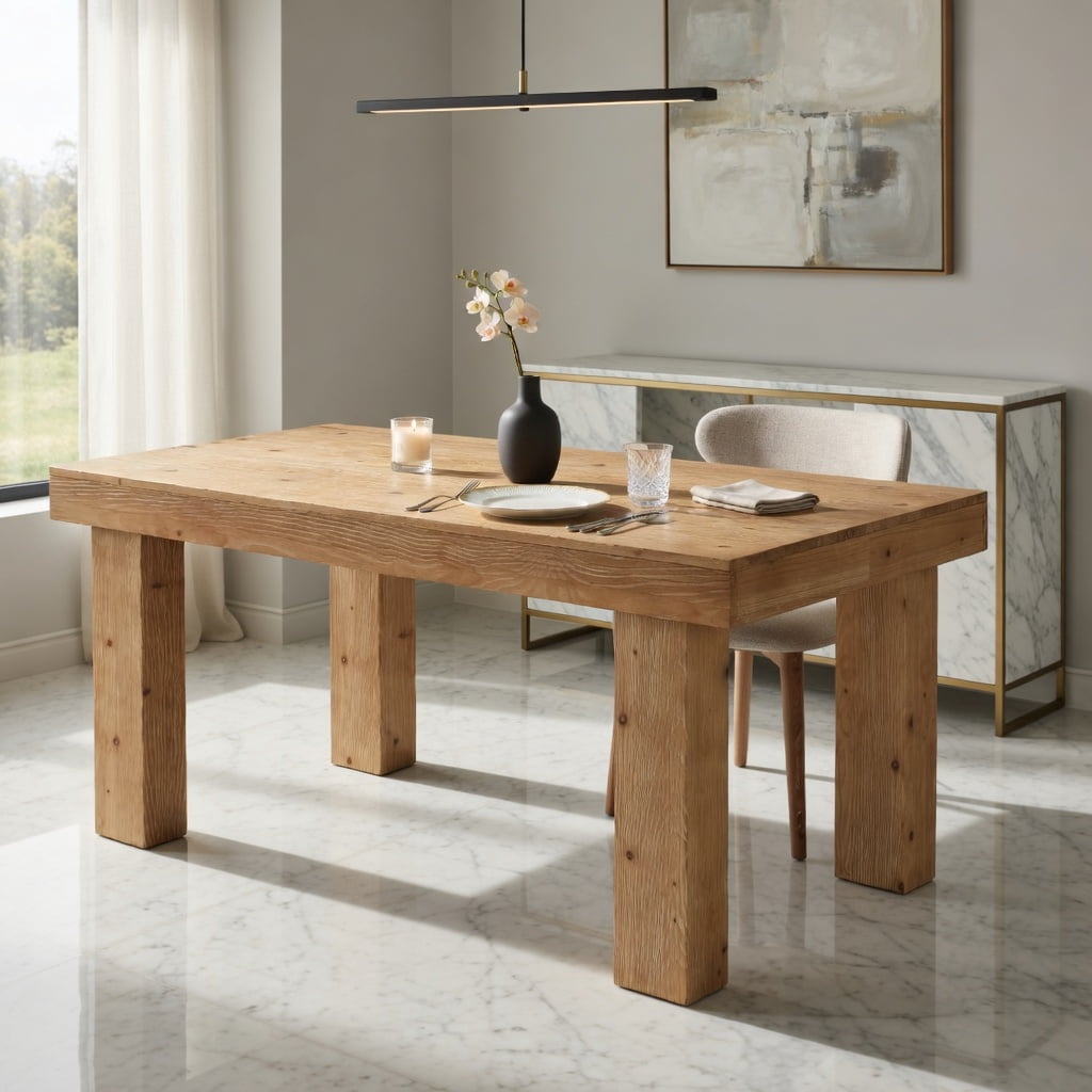 Hommoo 63 Inch Solid Wood Farmhouse Dining Table, Rustic Kitchen Table for 4-6 People, Heavy-Duty Wooden Legs, Waterproof Finish, Easy Assembly, Natural