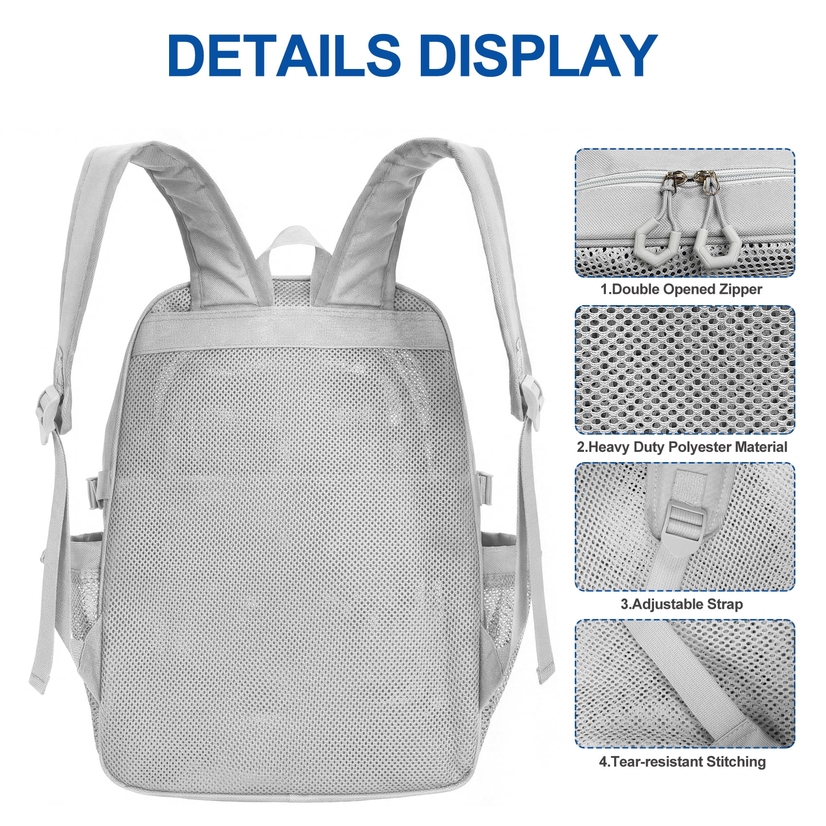KOITHOT Mesh Backpack Heavy Duty, Stadium Approved Multi-Pocket Beach Backpacks for Adults, See Through Transparent Mesh Bookbag for School & Travel(Gray)
