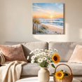 thumbnail image 4 of Coastal Sunset Canvas Wall Art Framed Wall Decor for Living Room Bedroom Bathroom, Natural Ocean Waves Starfish Sand Rustic Canvas Pictures Ready to Hang Decor, 16"x16", 4 of 9