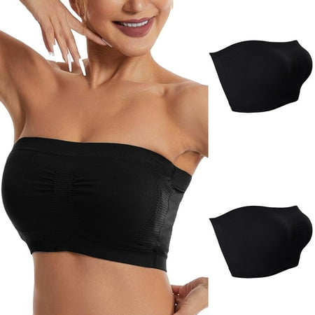 LFEOOST Womens Bandeau Sexy Bras 2 Pcs Bralette Padded Corset Bralettes Stretch Bra Full Coverage Crop Tube Top Bras Black XXL