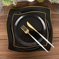 thumbnail image 6 of Balsa Circle 10 Square Black 8" Disposable Salad Plastic Plates Wavy Gold Trim Party Events Tableware Decorations, 6 of 8
