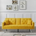 thumbnail image 2 of Convertible Sofa Bed, 75 Inch Linen Fabric Tufted Upholstered Accent Sofa Loveseat with Adjustable Back and Sturdy Legs, Folding Futon Sofa Bed Sleeper Couch Daybed for Living Room Bedroom, Yellow, 2 of 7