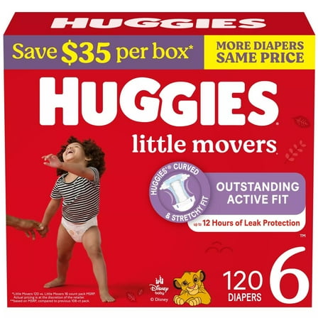 Huggies Little Movers Baby Diapers, Size 6 (35  Pounds), 120 Count