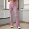 thumbnail image 2 of GEWSEY Women's Lettuce Trim Bell Bottom Flare Pant Elastic High Waist Wide Leg Pants (Pink, S), 2 of 9