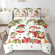 Manfei Funny Xmas Snowmen 7 Pieces Bedding Comforter Set,Merry Christmas Gifts Full Bedding Set,Kawaii Puppy Dog Fitted Sheet Flat Sheet For Girl,Luxury Bedroom Decor Reversible