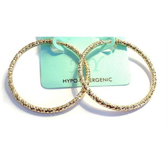 Clip-on Hoop Earrings Textured Gold Tone 1 inch Hoop Earrings
