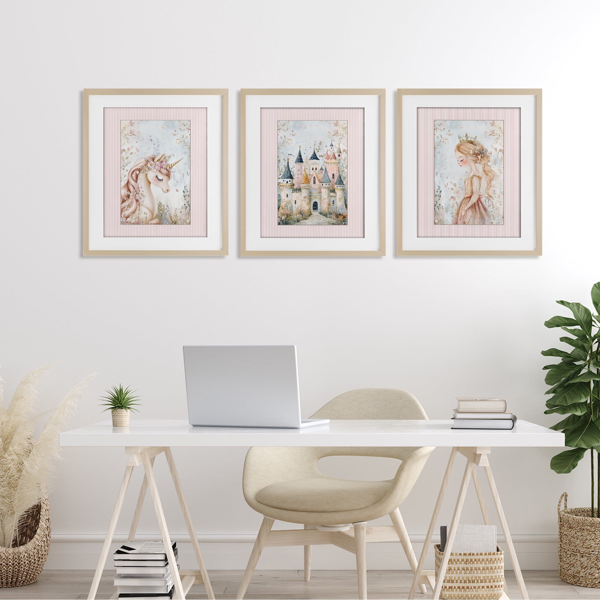Stupell Industries Fantasy Enchanted Dreams 3 Piece Birch Framed Print Under Glass Set, design by Christine Simpson Art